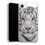 Slim Case extra dünn kompatibel mit Apple iPhone 16e 2025 Silikon Handyhülle transparent Hülle Tiger Schnee W