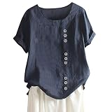 Leinenbluse Damen Oversize Bluse Sommer - Grosse GröSsen Funktionsshirt Kurzarm Einfarbig/Blumen Tunika Top Tshirt Schwarz Damen Sexy Oberteil Damen Locker LäSsig Damenshirt Sw