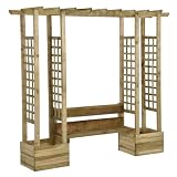 vidaXL Garten Pergola mit Bank Pflanzkübeln Rankhilfe Rankgitter Gartenbogen Sitzbank Holzbank Blumenkasten Pflanzkasten Kiefernholz Impräg