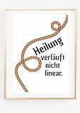 Kunstdruck Din A4 - Spruch - Heilung verläuft nicht linear - Psychologie Psychotherapie Therapeuten Therapie - Mentale Gesundheit Praxis - Druck Poster Bild Deko - ohne R
