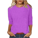 HOOUDO Sale Angebote Sale Angebote Einfarbiges T-Shirt-Oberteil für Damen mit rundem Ausschnitt und schmalen Sieben-Punkt-Ärmeln Rolli Damen Langarm T Shirts Damen Bluse Damen Mein Bestellung S