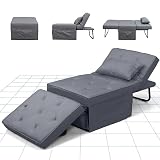 FLEXISPOT Sessel Wohnzimmer Sessel mit hocker Schlafsessel Klappbar mit bettfunktion mit schlaffunktion umwandelbarer Stuhl Bett ausziehbarer Schlafsessel Belastbar bis 300kg, Grau，72 * 69 * 35