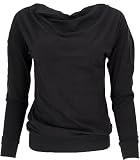 GURU SHOP Langarmshirt mit Wasserfallkragen, Yogashirt aus Bio-Baumwolle - Schwarz, Size:S (36)
