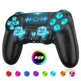 Wireless Controller für PS4 | Kabelloser Gamepad Kompatibel mit PS4/Pro/Slim/PC, RGB-Lichter/Dual Vibration/6-Achsen Gyro Sensor/Touchpanel/3,5-mm-Audiobuchse/Turbo Macro F