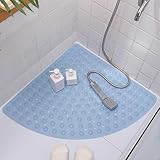 SZKBEUO Große Eck-Duschmatte, rutschfest mit Saugnäpfen, Viertelkreis, Badematte für begehbare Dusche mit Ablaufsektor, Massage-Bodenmatte für den Badezimmerbereich 70 x 70