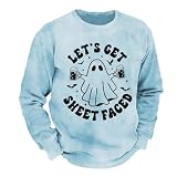 Damen Pullover Halloween Ghost Print Tunika Top Oberteil Halloween Damen Lustiger Ohne Kapuze Halloween Langarm Tshirt Lässiges Bluse Halloween Pullover Damen Gothic Pullover Damen Longshirt Lock