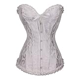 Generico Korsett Damen Gelb Schöne und Das Biest Spitze, Bustier Top Lace Up Korsett Rosa Elegant Push Up Korsett Damen Schwarz Einfach Blumen Corsage Ohne Knochen Underbust Corset Zeremonie, Weiß, L