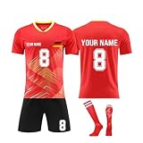 Generisch Trikot Kinder, Personalisierte Fussball Trikot mit Namen Nummer und Team Logo Kinder, Fußball Trikot Shorts Socken Set Jung