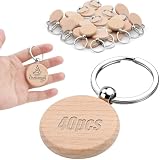 20 Stück Schlüsselanhänger Holz Rohling Rund Blanko Holzanhänger Personalisierte Holzschlüsselringe zum Bemalen Wooden Keychain Schlüsselring für DIY Dekoration Malerei Basteln Schlüsselbund Geschenk