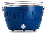 LotusGrill S Small Kompakt Tiefblau der raucharme Holzkohle-/Tischgrill Stromversorgung via USB-Anschluß oder Powerbank. Für Camper, Wanderer und auf dem Boot geeig
