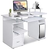GOPLUS Computertisch, Schreibtisch Farbwahl, Bürotisch mit Tastaturauszug, Arbeitstisch, PC-Tisch mit Schubladen, 120x55x76cm (Weiß)