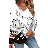 MKIUHNJ Lässige Langarm-Shirts für Damen mit V-Ausschnitt, leichte Sweatshirts, modische Tunika-Oberteile Party Top Damen Oberteile Damen Sommer Damen Tshirt Tops V-Ausschnitt (White, XL)