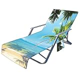 Fansu Schonbezug für Gartenliege, Ozean Druck Frottee Handtuch für Sonnenliege Mikrofaser Schnelltrocknend Strandhandtuch mit 2 Taschen, Strandtuchfür Schwimmbäder, Strände, G