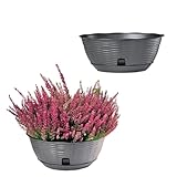 GarPet 2X Pflanzschale Blumenschale Pflanzschalen für draussen Bonsai Topf Pflanzschale Rund inkl. Untersetzer Grabschale Anthrazit 30