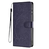 SEHEYA Hülle für Samsung Galaxy Note 8 Handyhülle Geprägter Katze Blume Prägung PU Leder Klapphülle Brieftasche mit Kartenhalter Ständer Magnetisch Schnalle Schutzhülle, Marineb