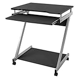 VASAGLE Schreibtisch, Computertisch mit 4 Rollen, 2 Davon mit Bremsen, PC-Tisch leichtgängiger Tastaturauszug, erleichterte Montage platzsparender PC-Tisch in Z-Form, schwarz, LCD811B, 60 x 48 x 73