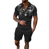 ZYPAINIY Trainingsanzug Herren Zweiteiler Sommer Kurz Outfit Sportanzug Herren 2 Teiler Herren Sommerkleidung Hemd Und Shorts Herren Mode Stylisch Set Kleidung Sommer H