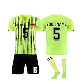 Personalisierte Fussball Trikot mit Namen Nummer und Team Logo Kinder, Fußball Trikot Shorts Socken Set Jungen, Trik