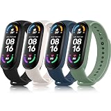 Oumida 4 Stück Armband für Xiaomi Mi Band 5/ Xiaomi Mi Band 6 Armband, Weiches Silikon Ersatzarmband für Amazfit Band 5/ Xiaomi Mi Band 6/ Band 5 Armband (Dunkelblau+Schwarz+Sternenlicht+Kieferngrün)