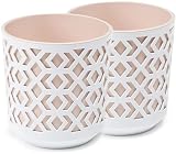 PECZEKO Matte Blumentöpfe - Deko Pflanztopf für Blumen & Kräuter - Langlebige & leichte runde Kunststoff-Pflanzentöpfe für Wohn- & Esszimmer, Küche, Terrasse, Balkon - 2er-Set - (Weiß/Beige, ø 19 cm)