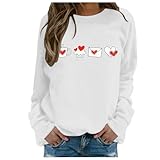 Generisch Lässiger, bedruckter Kapuzenpullover mit Rundhalsausschnitt zum Valentinstag für Damen Online Shop (White, XXL)