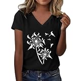 Blusen Für Damen 3/4 Ärmel V-Ausschnitt Damens Sommer Bedrucktes Oberteile Casual Tshirt Hemdbluse Tops Tshirt Frauen Weiß V Ausschnitt Geschenkgutschein Einlö