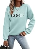Minetom Pullover Damen Sweatshirt Briefe Drucken Langarm Rundhals Pulli Herbst Winter Frauen Buchstaben Druck Locker Casual Oberteil Sport Streetwear Sweatshirts ohne Kapuze Bluse Tops A Hellgrün M