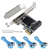 PCIe-SATA-Karte mit 4 Ports – PCIe-zu-SATA-Adapter (6 Gbit/s) SATA-3.0-Controller-Erweiterungskarte mit Low-Profile-Halterung – kompatibel mit 4 SATA-3.0-Geräten (SSD/HDD)
