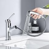 ONECE Waschtischarmatur ausziehbar mit Brause, Wasserhahn Bad Armatur mit 2 Strahlarten, Badarmatur Waschbecken Einhebelmischer für Badezimmer, C