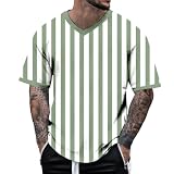 Herren T-Shirts V-Ausschnitt Muscle Tshirts Farbblock Sommershirt Gestreifte Hemd Mode Casual Sportshirt Laufshirt Atmungsaktive F