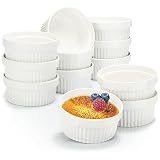 COM-FOUR® 12x Soufflé Förmchen - Creme Brulee Schälchen aus Keramik - Ofenfeste Förmchen - Dessertschale und Pastetenförmchen für z.B. Ragout Fin - je 270 ml - in weiß