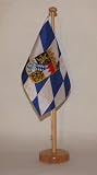 Buddel-Bini Bayern mit Wappen und Raute Landesflagge Tischflagge 15x25 cm in Profiqualität, mit 42 cm Massivholz - T