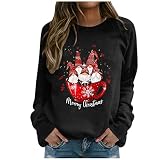 Damen Weihnachtspullover Lustig Weihnachts Sweatshirt mit Weihnachtsmann Weihnachtsmotiv Weihnachtsshirt Langarm Locker Freizeit Mode Oberteile Ohne Kapuze Weihnachtssw