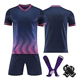 Generisch Trikot Kinder, Personalisiertes Football Kinders Erwachsene Fusstball Shorts&Trikots Mit Gratis Name Nummer Team Logo Fußball Langarm Fussball Kinder Namen Set (L, Purple)