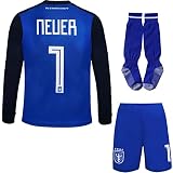 Mokiss Deutschland Neuer Kinder Torwart Trikot Fußball #1, Neu Saison, Shorts Socken Torwarttrikot (Blau (Langarm),26)