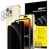 NEW'C 2 x Sichtschutz Panzer Schutz Glas für iPhone 14 Pro Max (6,7 Zoll) und 2 x Kamera Panzer Schutz Glas Kameraschutz für iPhone 14 Pro Max (6,7 Zoll) -Einfaches Installationswerkzeug