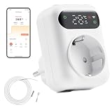 ezAIoT WLAN Steckdosen-Thermostat mit Zeitschaltuhr für Heizung und Kühlung - Digitaler Temperaturregler mit 3m Fühler für Gewächshäuser und Aquarien, 230V, LED B