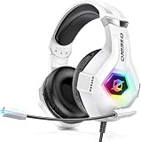 Ozeino Gaming Headset für Ps4/Ps5/Pc/Xbox 360 with 3D Surround Sound Headset mit Mikrofon Kopfhörer Noise Cancelling RGB Lichter for G