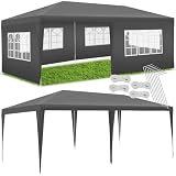tectake® Pavillon 3x6, Pavillon mit 5 abnehmbaren Seitenteilen mit Fenstern, wasserdichte Plane mit UV-Schutz, inkl. Spannseile & Heringe, Partyzelt für Garten Party Festival Event Hochzeit - g