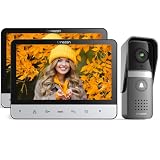 TMEZON Video Türsprechanlage 4-Draht,Türsprechanlage mit Kamera,2 * 7' Monitor mit kabelgebundener Türklingel, Nachtsichtgerät,Live-Ansicht und Konversation,Entsperren durch Monitor,Für 1 F