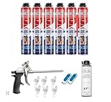 POLYNOR PUR-Wärmedämmung in der Dose PRO – Set mit 16 Elementen – 6 Schaumstoffe – Schaumpistole – Sprühbare Wärmedämmung – Dämmung von Wänden, Dächern, Decken, Rohren – Aerosol 750