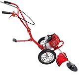 2 in 1 Benzin Motorsense mit Rädern 49CC Motor 7000 U/min 2-Takt Rasentrimmer Freischneider mit Unkrautmesser & Lockermesser Rasenschneider Garteng