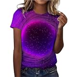 Generic Damen Oberteile Sommer Tshirt Kurzarm Bluse mit Rundhalsausschnitt Galaxie Drucken T-Shirt Tee Tops Pullover Teenager Mädchen Pulli Tunika Shirt Freizeit T Shirts Longbluse für F