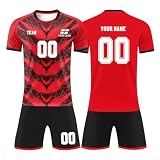 Generisch Personalisierte Fußball Trikot, Fussball Trikot mit eigenem Namen Nummer und Logo für Kinder Erwachsene, Fussball Trikots Shorts Anzug Jungen H