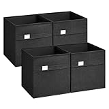 SONGMICS Aufbewahrungsbox, 4er Set, Waschbar Ordnungsboxen, 30 x 30 x 30 cm, 2 Griffe, faltbar, Oxford-Gewebe, Leinenimitat, pflegeleicht, Metall-Etikettenhalter, für Würfelregal, tintenschw