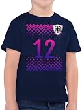 Kinder T-Shirt Jungen - Fußball EM WM - Deutschland Trikot Fussball German 12. Mann Nummer - 116 (5/6 Jahre) - Dunkelblau - 2024 Europameisterschaft Tshirt fu Ball Shirt Kind Fanartikel Fan Artik