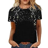 Damen 3/4 Ärmel Bluse, Festliche Oberteile Glitzer, Pullover Elegant Woman Tops Y5K Locker Geschnittenes T-Shirt Mit Glitzerdruck LangäRmelige Blusen R