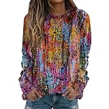 Damen Sweatshirt Drucken Langarm Rundhals Pullover Vintage Blumen Print Langarmshirt Elegant Floral Pulli Locker Casual Oberteile Lange Ärmel Bluse Tops Frauen Streetwear ohne Kapuze Grün 2XL