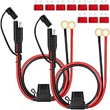 JatilEr 2 Stk 2ft Sae Anschluss Kabel, 16 AWG Ringkabelschuh Sae-verlängerungskabel, Sae Stecker 12v mit Staubkappe, SAE Batterie Verlängerungskabel mit 10A Sicherung für Motorrad, Auto, Trak