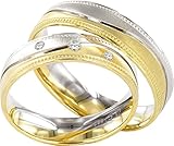 JC Trauringe Paaringe Silber 925 vergoldet Paarpreis I Ehering breit 5 mm I Partnerringe günstig mit Gravur I 2 Hochzeitsringe Verlobungsring | Damenring mit Steinen I P122